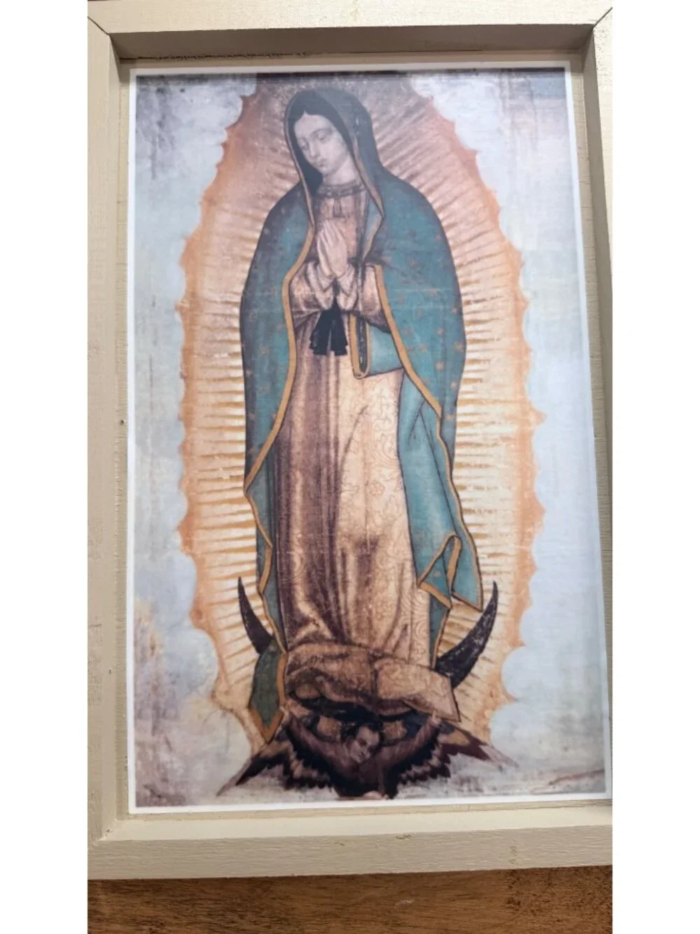 Vintage Our Lady of Guadalupe Wooden Trifold Altar Box Triptych, spiritual
